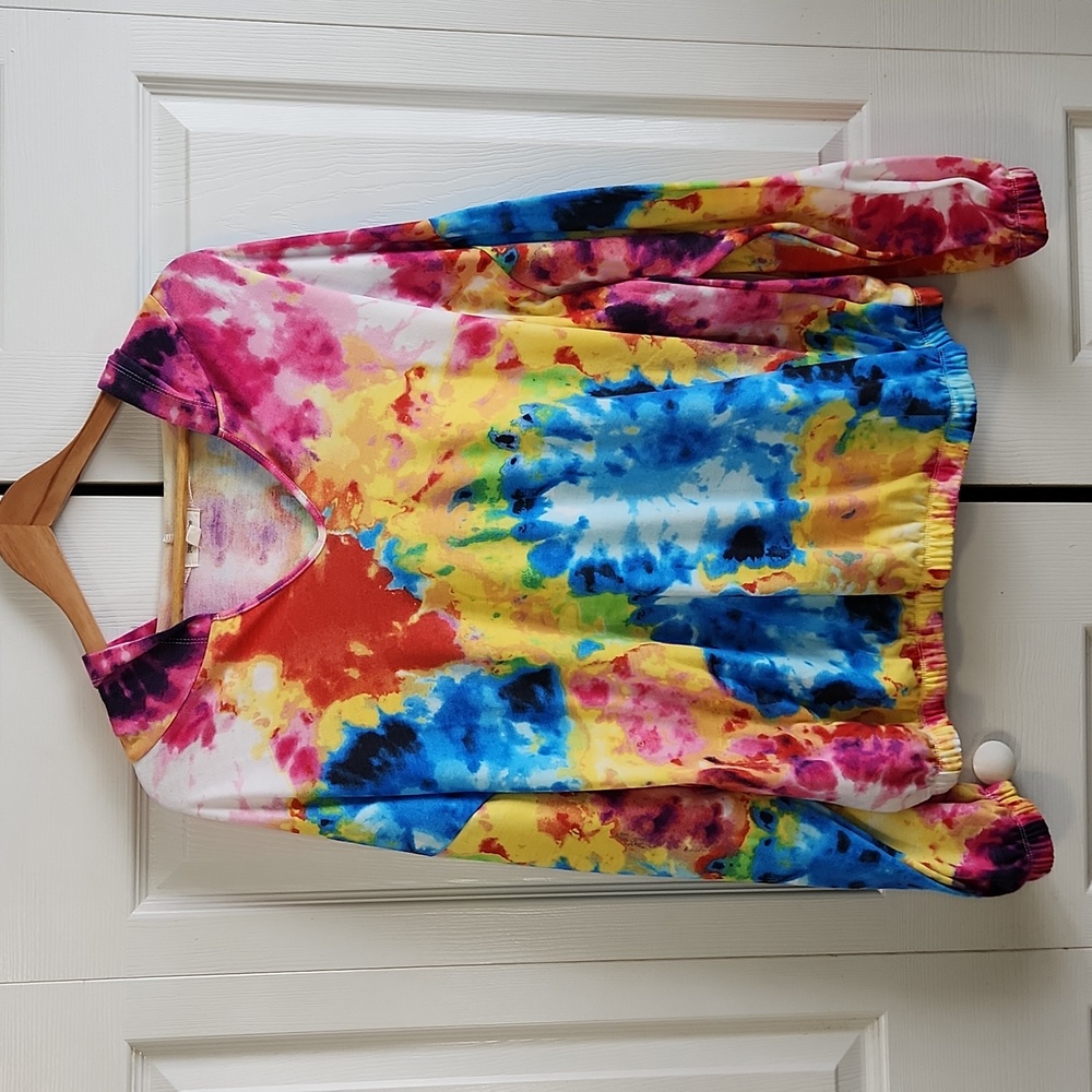 Paper Tee Multicolor Tie-Dye Pullover Hoodie Size 1X‎ Elastic Waistband Hippie